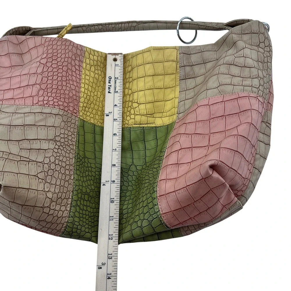 Multicolor Patchwork Croc Embossed Hobo Shoulder‎ Bag Large Slouchy Boho Zipper